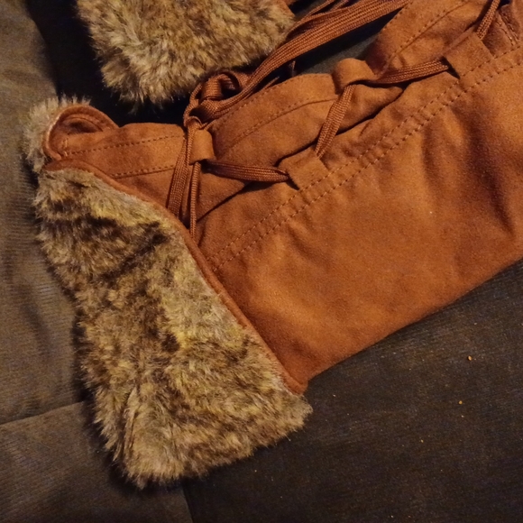 Brown Knee High Boots 10 faux fur cuffs wedge heel - Picture 2 of 7